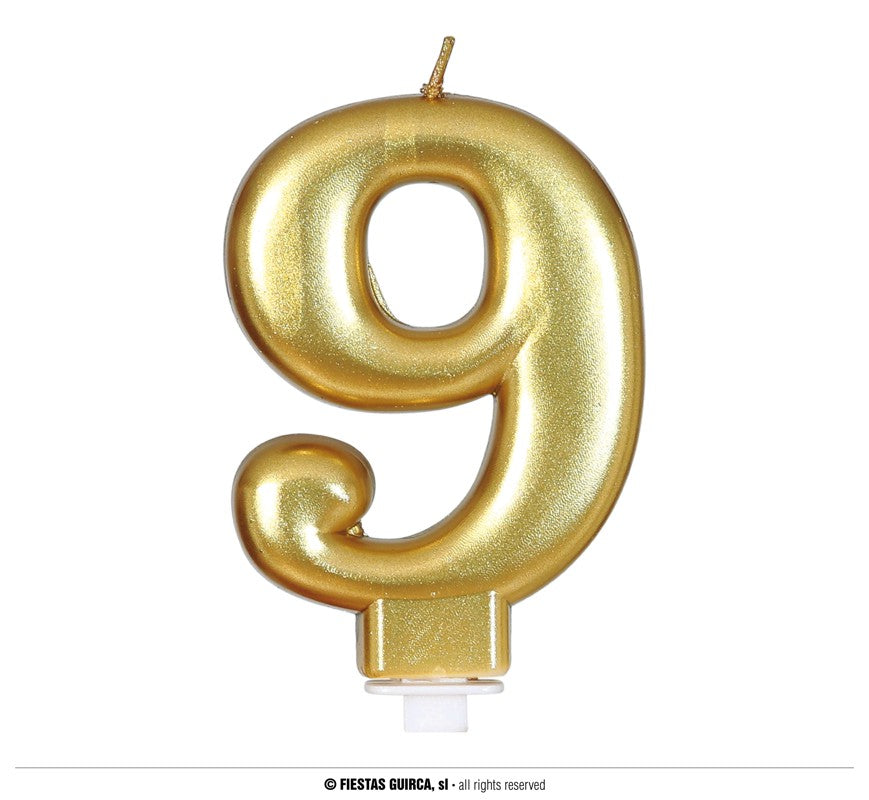 GOLD METALLIC CANDLE Nº 9, 8 CMS.