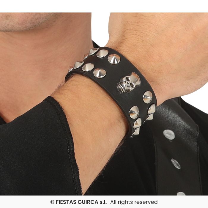 Black skull wristband PUNK ROCKER