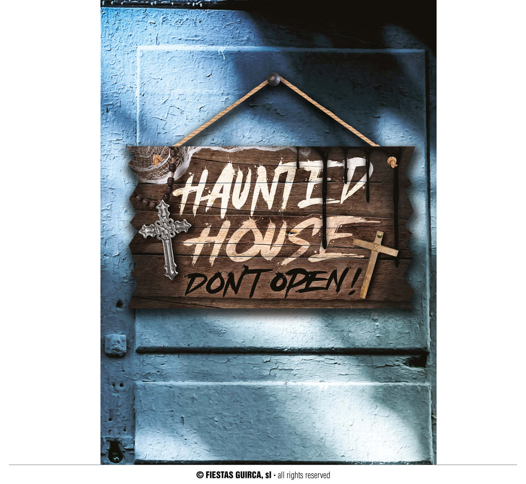 "HAUNTED HOUSE" SIGN, 35X20 CMS. WOOD