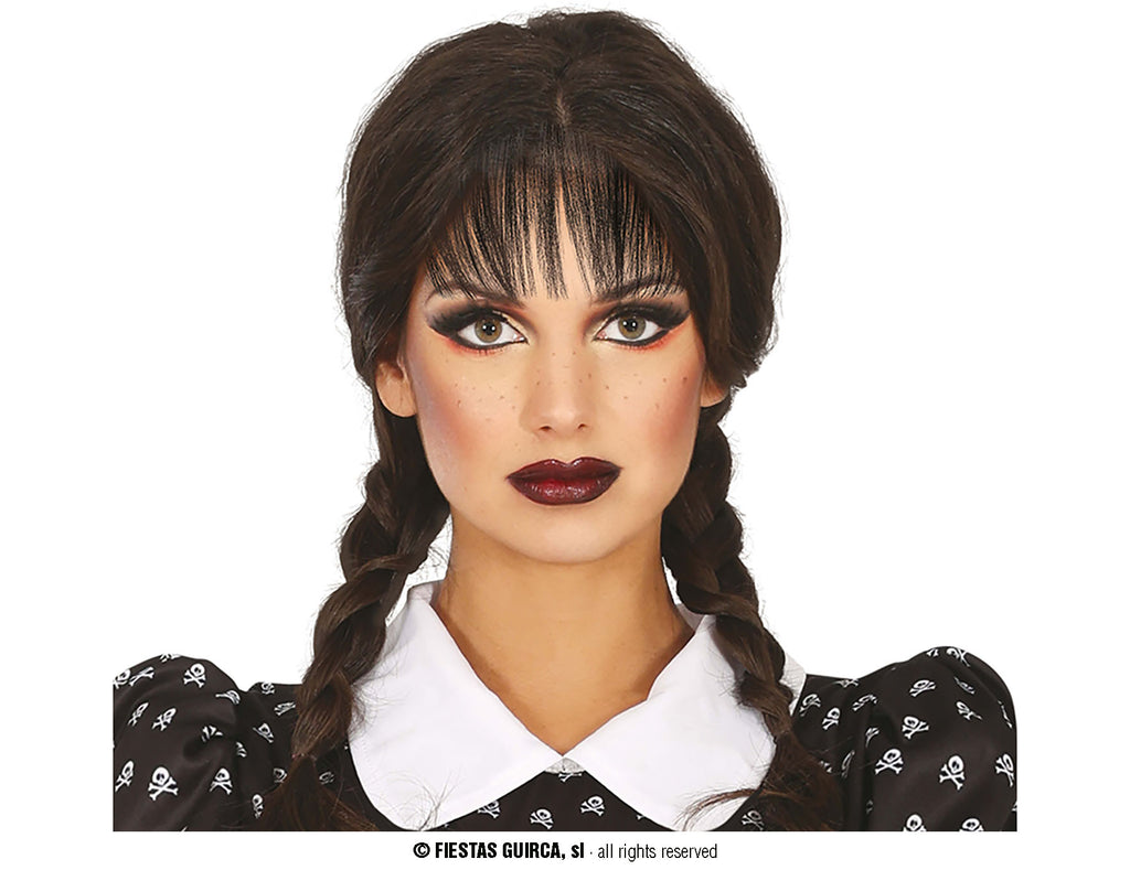 BLACK PLAITS  WIG WITH FRINGE, IN BOX