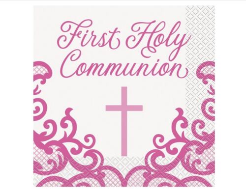 1st Holy Communion Pink Cross 16 Ct Lunch Napkins