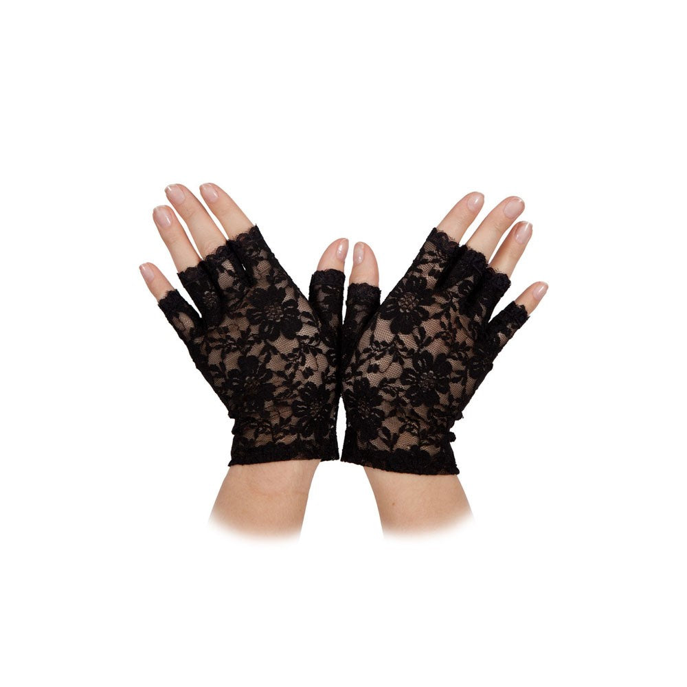 Ladies Short Lace Gloves - BLACK