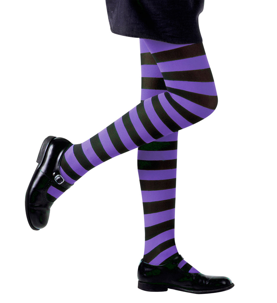 Purple and Black Striped Halloween Tights , Child size