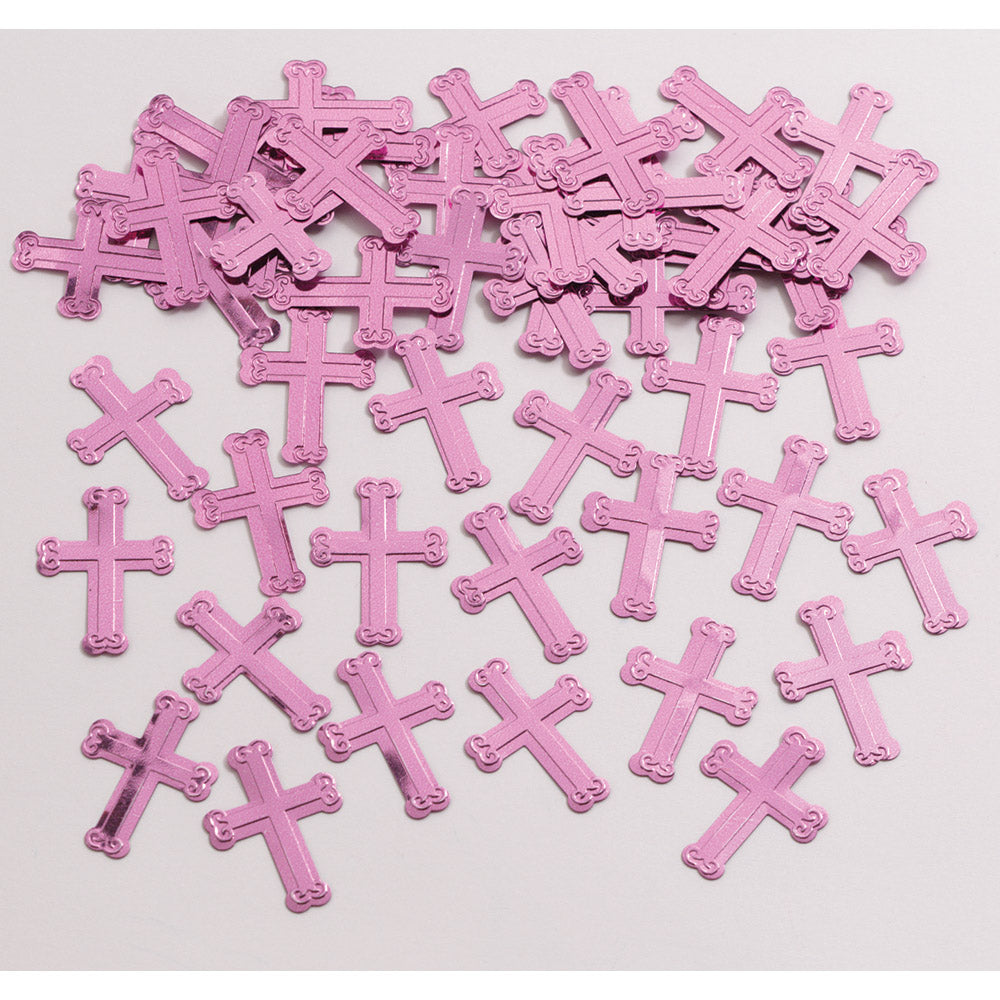 Embossed Cross Confetti, Pink, Communion