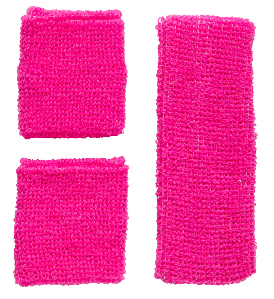 80's 80s Pink Neon Sweatband Set