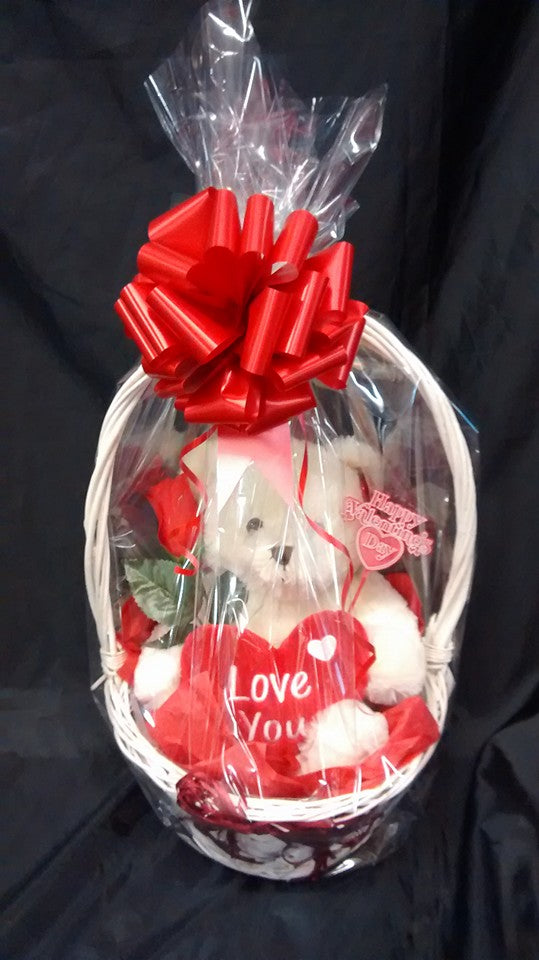 Valentine Teddy in a Basket, more sizes available. (In shop sale only)