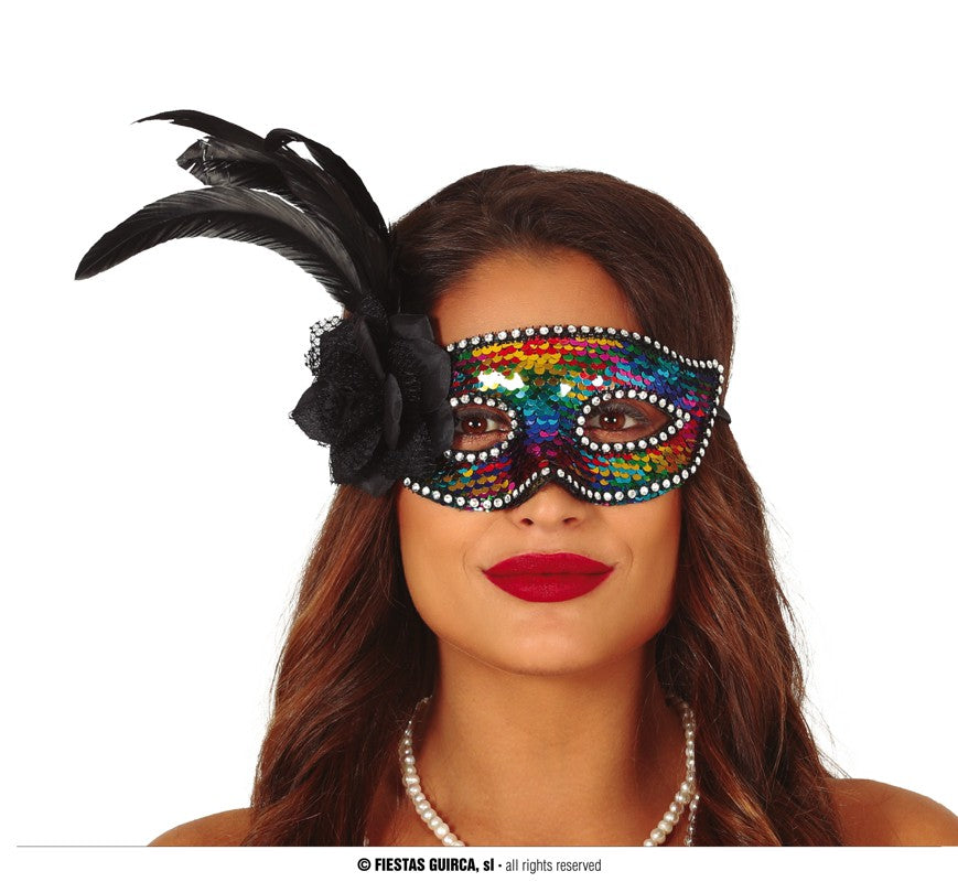 MULTICOLOUR MASK WITH FEATHERS