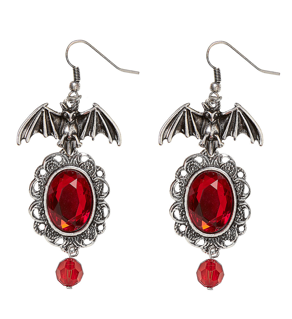 Pair of BAT EARRINGS WITH RED GEMS