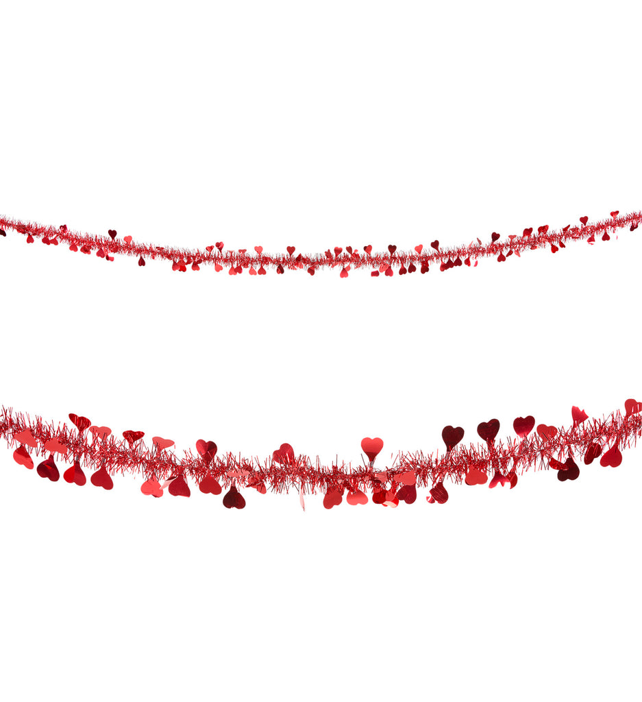 Red Valentine Tinsel with Hearts, 2 mtrs