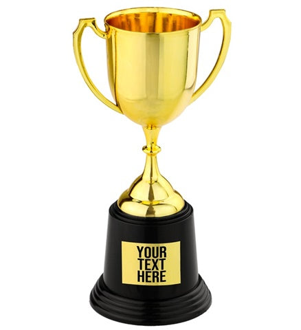 "TROPHY CUP  WITH CUSTOMIZABLE ADHESIVE ETIQUETTE" 22 cm