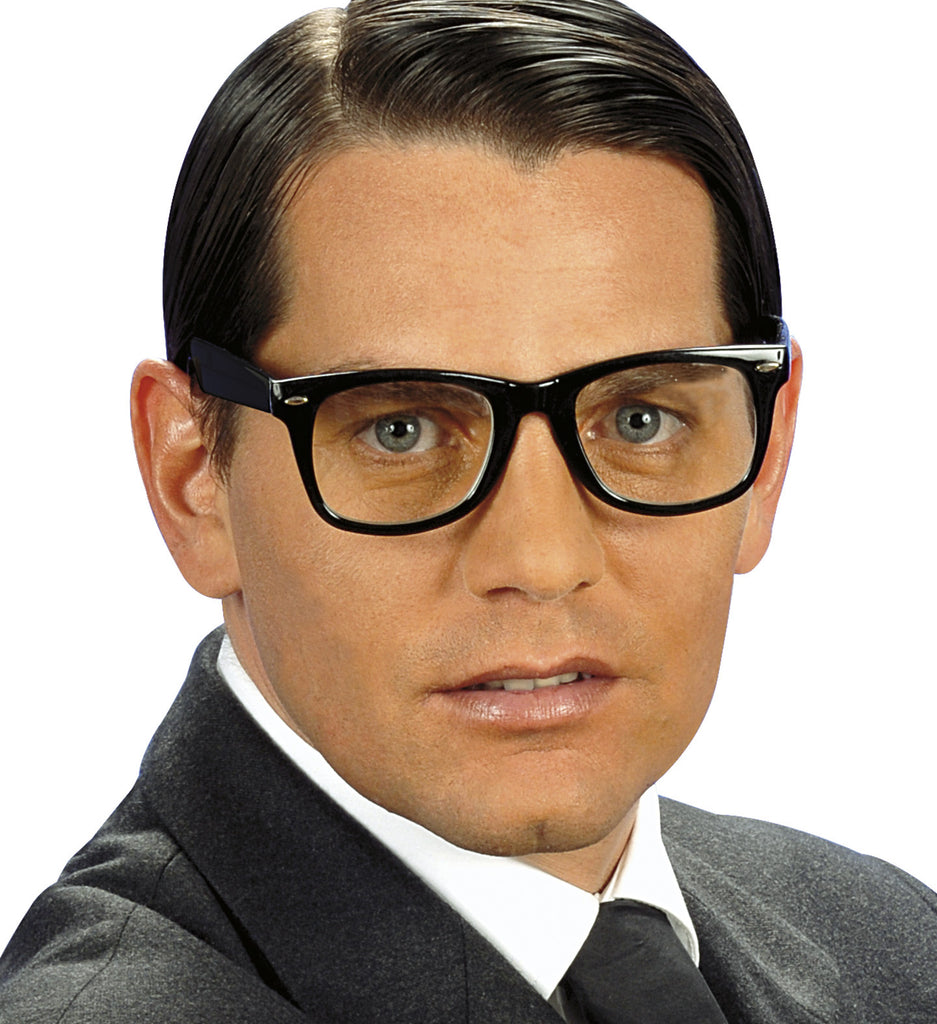 "BLACK RIMMED CHARACTER GLASSES" with clear lenses