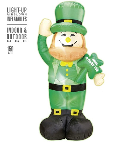 "LIGHT-UP AIRBLOWN INFLATABLE ST.PATRICK'S DAY LEPRECHAUN" 150 cm - indoor & outdoor use (2 pin plug)