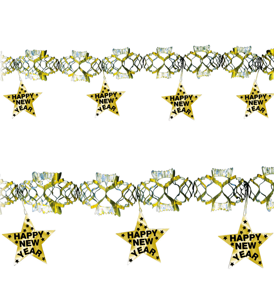 Holographic Gold Happy New Year Garland, 3m