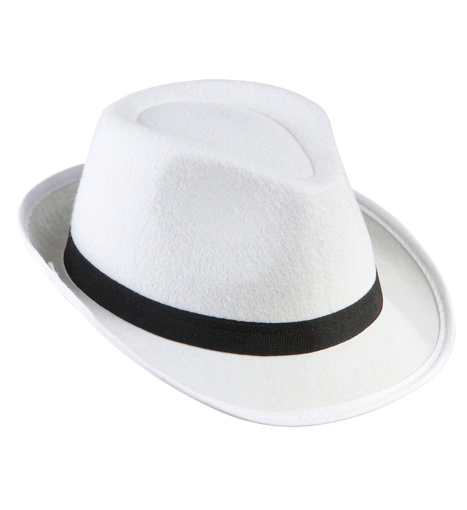 White Gangster Hat with black Band