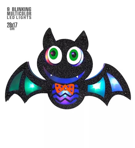 "BAT WALL DECORATION WITH 9 BLIINKING MULTICOLOR LED LIGHTS" 28x17 cm (2 x AA batteries not included)