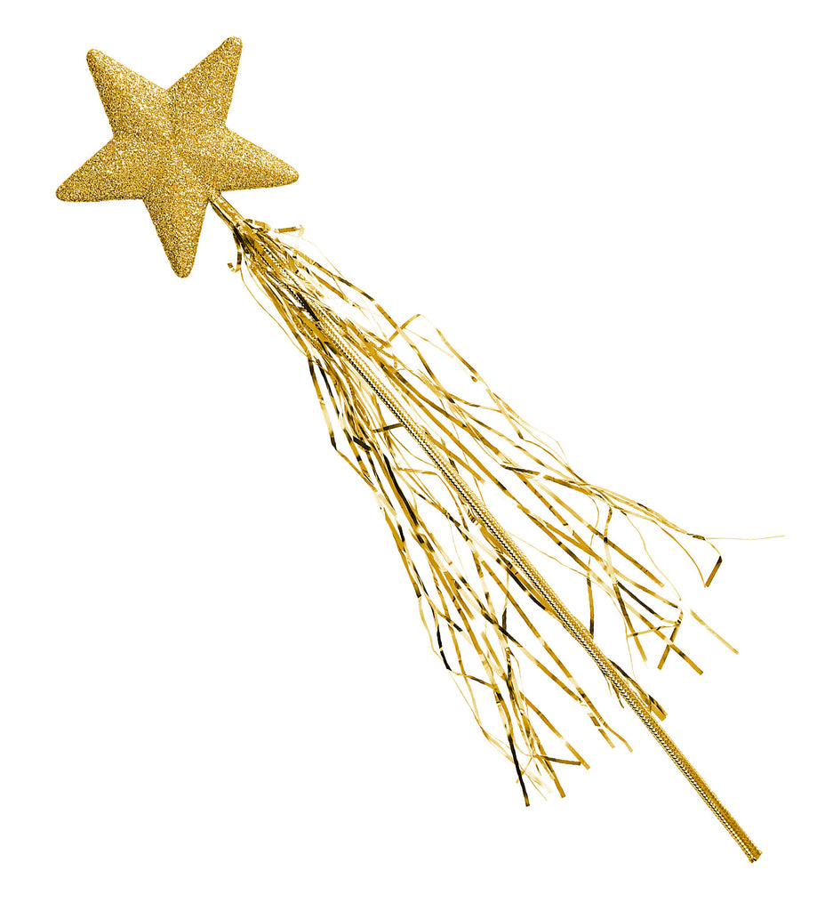 GOLD GLITTER STAR MAGIC FAIRY WAND WITH TINSEL