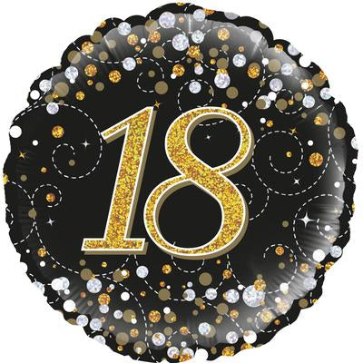 Holographic 18th Black and Gold Foil Balloon