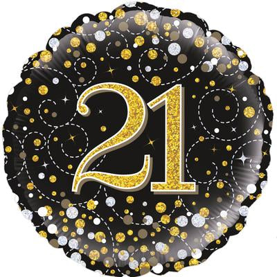 Holographic 21st Black and Gold Foil Balloon