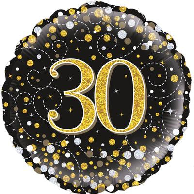 Holographic 30th Black and Gold Foil Balloon