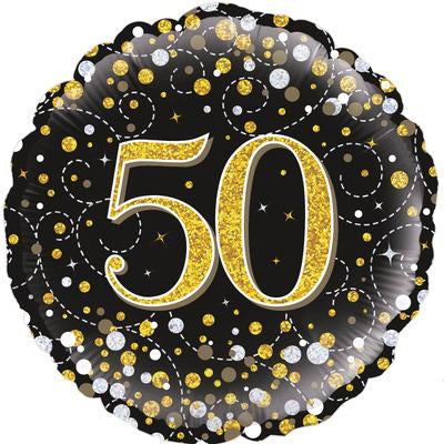 Holographic 50th Black and Gold Foil Balloon