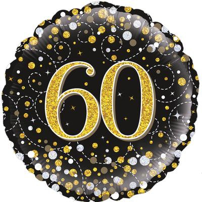 Holographic 60th Black and Gold Foil Balloon