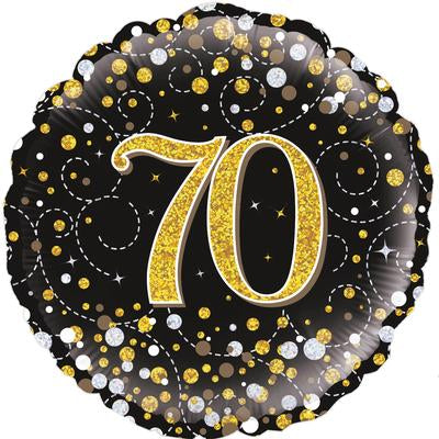 Holographic 70th Black and Gold Foil Balloon