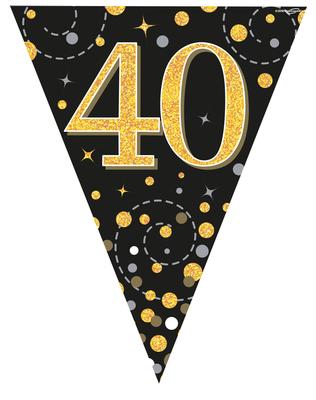 Party Bunting Sparkling Fizz 40 Black & Gold Holographic 11 flags 3.9m