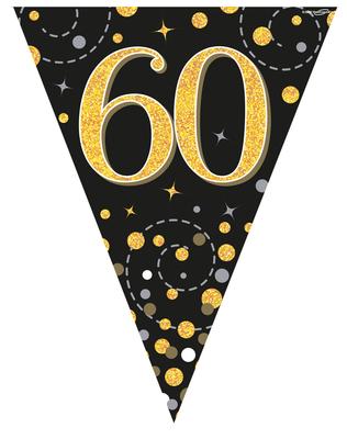 Party Bunting Sparkling Fizz 60 Black & Gold Holographic 11 flags 3.9m