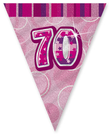 Pink Glitz Bunting Age 70 Flag Bunting