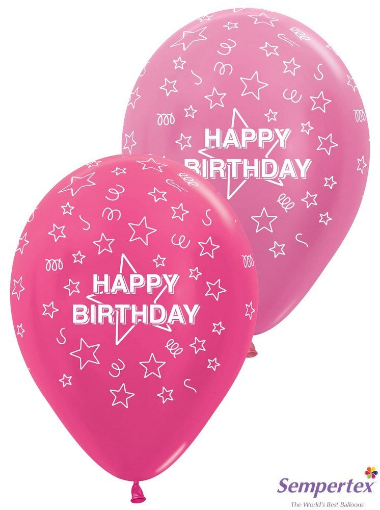 Pink Happy Birthday Latex, Pack of 6