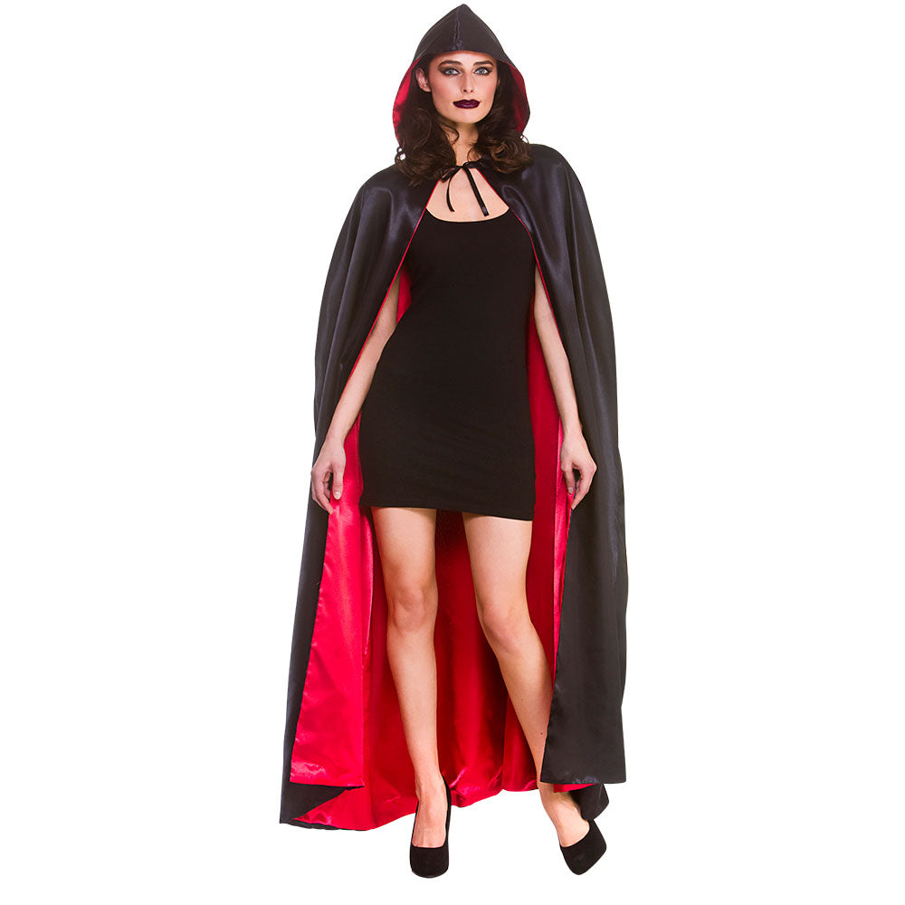 Deluxe Black Cape,  Red satin lined with hood